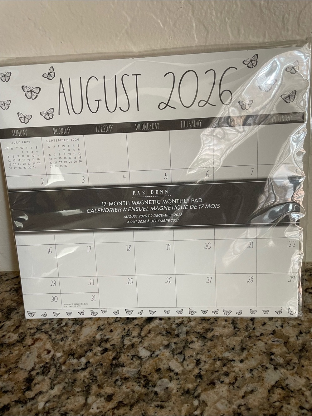 Rae Dunn August 17-Month Magnetic Monthly Calendar Pad - White & Black